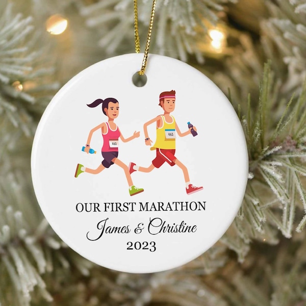 Runner Couple Christmas Ornament, Personalized Couple Christmas Gift, Runner Gift, First Marathon Gift, Couple Runner Keepsake Gift