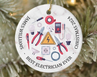 Best Electrician Ever Ornament Christmas 2024, Personalized Electrician Ornaments, Gift for Christmas Retirement, Gift for Electrician Men