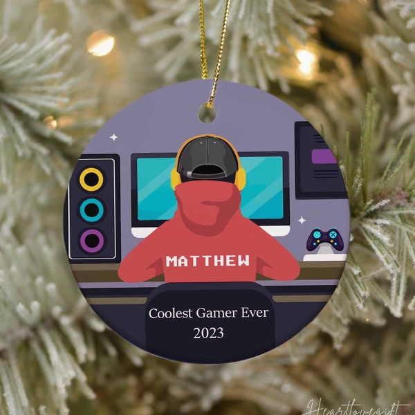 Personalized Playing Video Game, Gamer Boy Controller Addict, Gamer Ornament, Video Game Ornament, Teen Boy Christmas Gift, Gift for Gamers