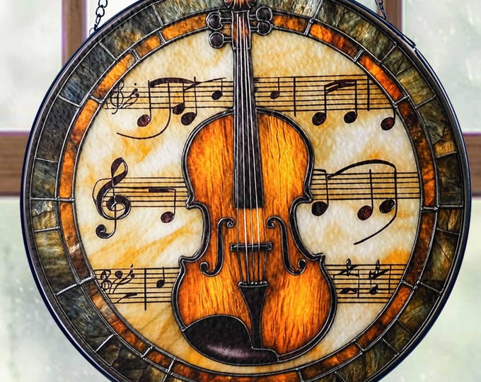 Violin Stained Glass Suncatcher Hangings, Violin Window Hanging, Music Instrument Suncatcher Gift, Violin Lover Gift, Music Lover Gift