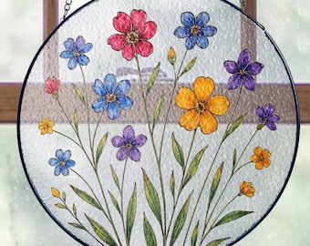 Wildflower Stained Glass Suncatcher, Wildflower Suncatcher, Mixed Floral Garden Window Decor, Wildflower Window Decor, Nature Lover Gift