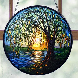 Weeping Willow Stained Glass Suncatcher, Willow Window Hanging Decor Gift, Willow Sun Catcher Decor