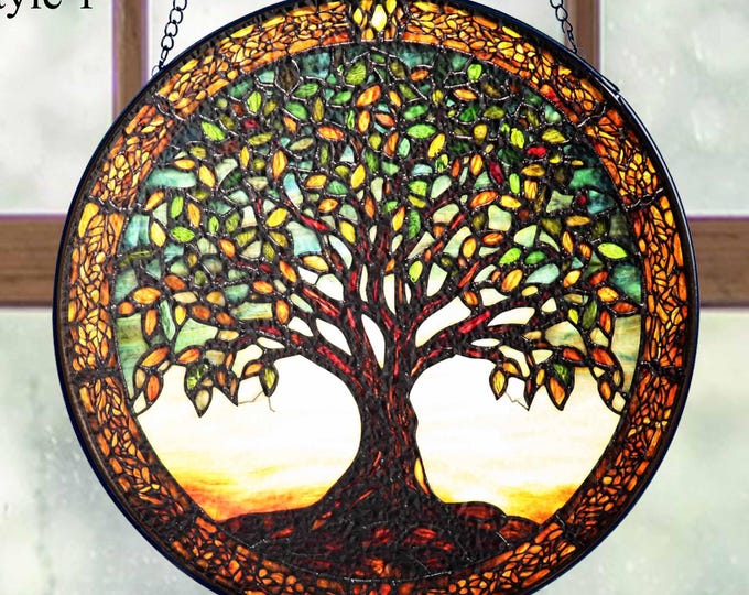 Tree of Life Stained Glass Suncatcher/Celtic Tree Of Life GLASS Suncatcher Decor/Wildlife Tree of Life Gift, Memorial Gift Remembrance Gift