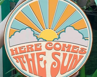 Here Comes The Sun Wood Sign, Here Comes the Sun Unfinished Cut Out Door Hanger Wall Decor, Wood Wall Decor, Cute Nursery Sign