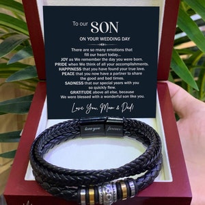 Son Getting Married Gift from Mom, Leather Bracelet Gift To Son On Wedding Day, Wedding Gifts for Son from Mom, Mom To Groom Bracelet