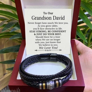 To My/Our Grandson Leather Bracelet, Grandson Bracelet Gift from Grandma, Grandparents To Grandson Gifts, Grandson Graduation Gift Ideas