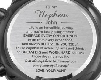 Personalized Watch for Nephew, Nephew Graduation Present, Nephew Birthday Gift from Aunt, Nephew Christmas Gift, Nephew Engraved Watch