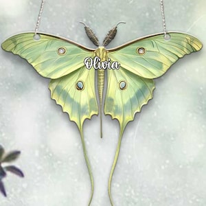 Personalized Luna Moth Butterfly Acrylic Window Hanging, Luna Moth Suncatcher, Butterfly Lover Gift, Birthday Gift for Mom, Mothers Day Gift
