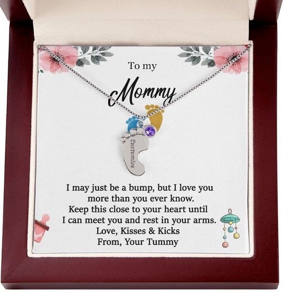 To My Mommy Baby Feet Necklace, First Mother's Day Gift from Baby, Mothers Day Gift for Mom To Be, Expecting Mom Pregnancy Gift