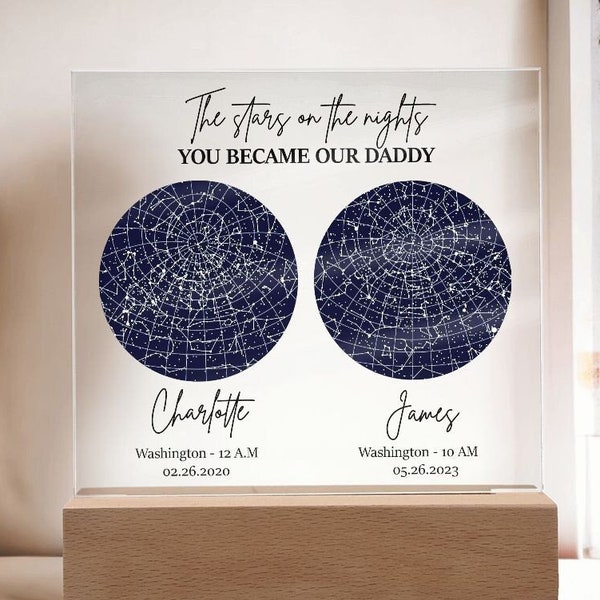 Daddy Gift on Father's Day, Star Map / Night Sky Acrylic Sign for Dad, The Day You Became My Dad Gift from Children, Dad Birthday Present