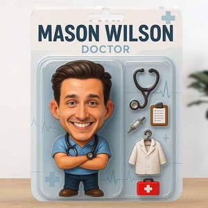 Custom Photo Doctor Toy Box Portrait Gift – Acrylic Block Gift for Doctor, Toy-Style Desk Decor, Funny Medical Gift for Physician