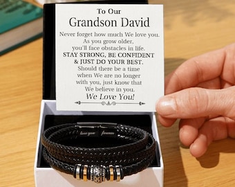 To My/Our Grandson Leather Bracelet, Grandson Bracelet Gift from Grandma, Grandparents To Grandson Gifts, Grandson Graduation Gift Ideas