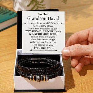 To My/Our Grandson Leather Bracelet, Grandson Bracelet Gift from Grandma, Grandparents To Grandson Gifts, Grandson Graduation Gift Ideas image 1