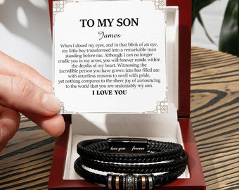 Meaningful Leather Bracelet for Son, Personalized Gift for Son from Mom, Father To Son Bracelet, Son Birthday Present, Jewelry for Son Gift