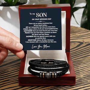Son Getting Married Gift from Mom, Leather Bracelet Gift To Son On Wedding Day, Wedding Gifts for Son from Mom, Mom To Groom Bracelet image 1