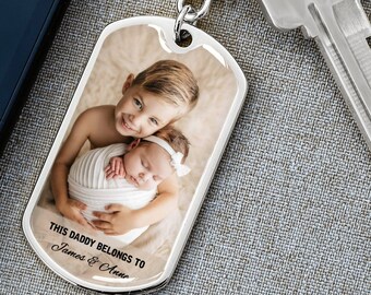 Personalized Photo Keychain for Father, Birthday Gift for Dad, This Daddy Belongs To Keychain, New Dad Gift Keyring from Children