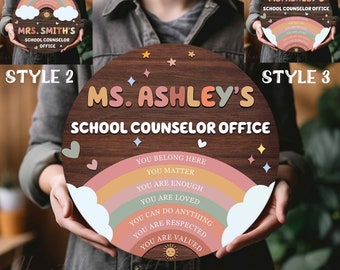 Personalized Guidance Counselor Wooden Sign, School Psychologist Sign Gift, School Counselor Office Door Hanger, Rainbow Classroom Decor