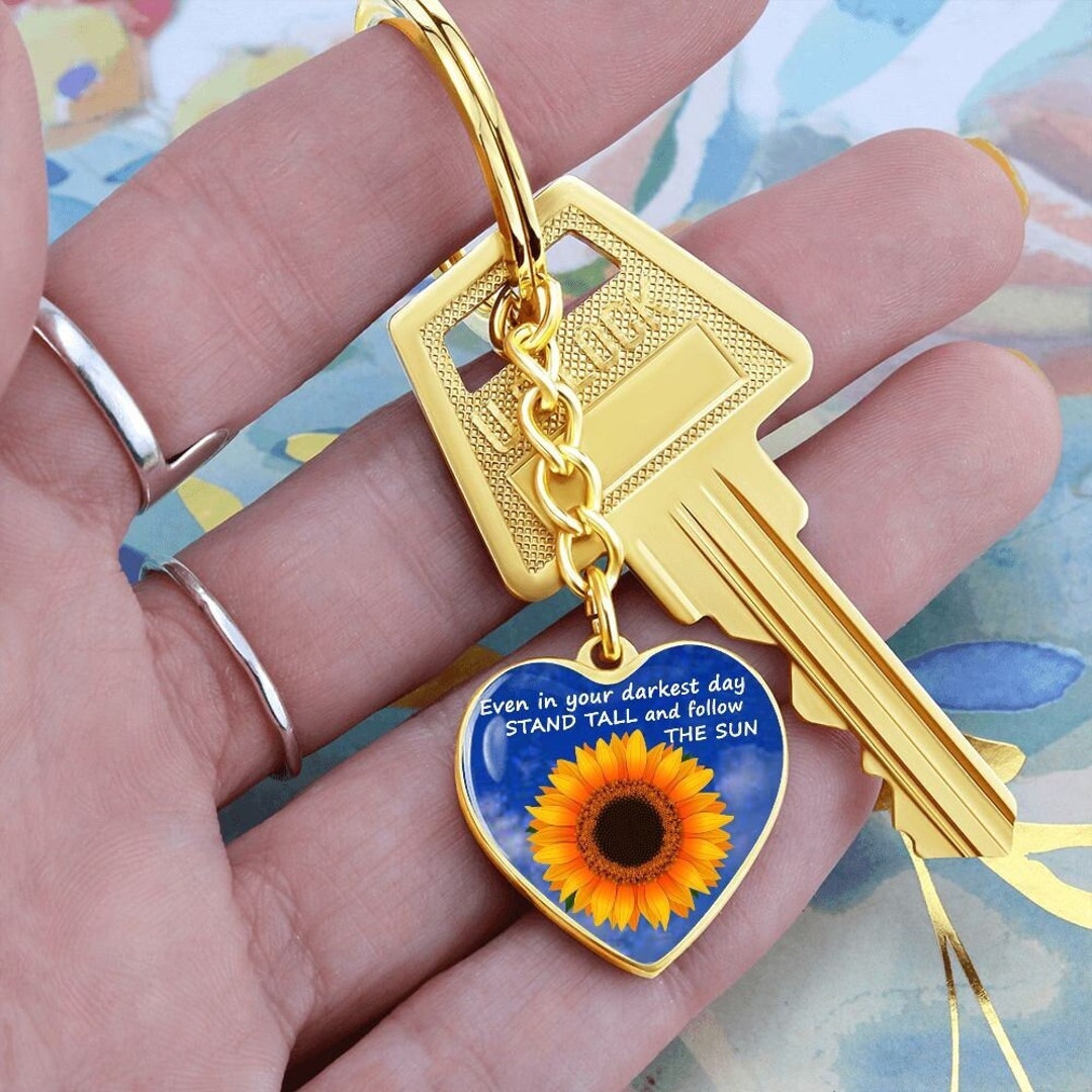 Personalized Sunflower Keychain Sunflower Key Chain Etsy