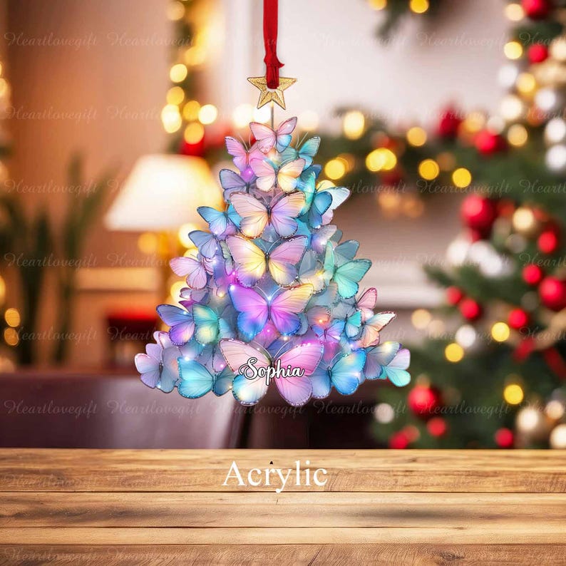 Personalized Butterfly Christmas Ornament 2025, Custom Name Butterfly Christmas Tree Decor, Xmas Gift for Butterfly Lover, Daughter Ornament image 1