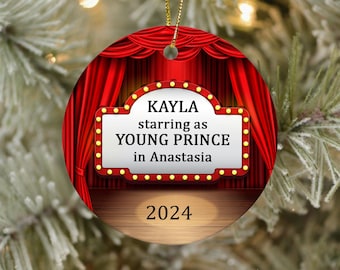 Theater ornament/Actor Actress Performer Christmas Ornament/Personalized Broadway Ornament/Personalized now Playing Ornament/Theater Marquee