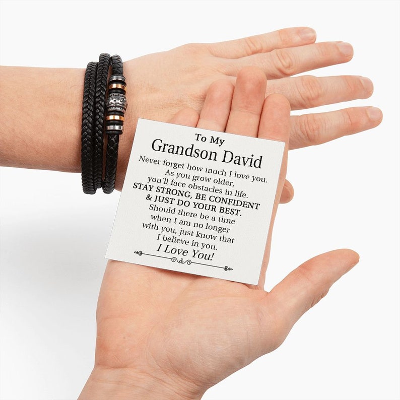 To My/Our Grandson Leather Bracelet, Grandson Bracelet Gift from Grandma, Grandparents To Grandson Gifts, Grandson Graduation Gift Ideas image 9