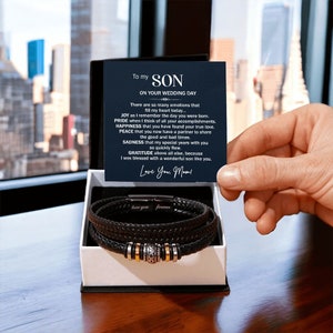Son Getting Married Gift from Mom, Leather Bracelet Gift To Son On Wedding Day, Wedding Gifts for Son from Mom, Mom To Groom Bracelet Son from Mom