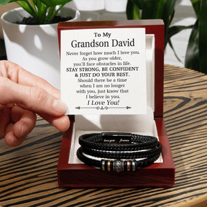 To My/Our Grandson Leather Bracelet, Grandson Bracelet Gift from Grandma, Grandparents To Grandson Gifts, Grandson Graduation Gift Ideas image 6