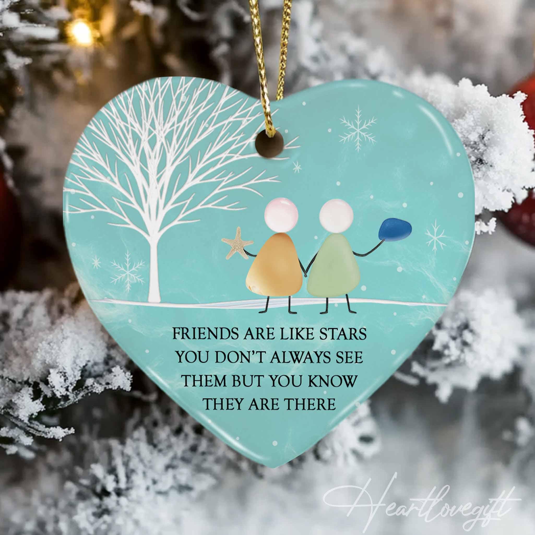 Custom Friendship 2D Sea Glass Quote “Friends are like Stars” Ornament/Timeless Friendship Christmas Keepsake/Best Friend Sea Glass Ornament