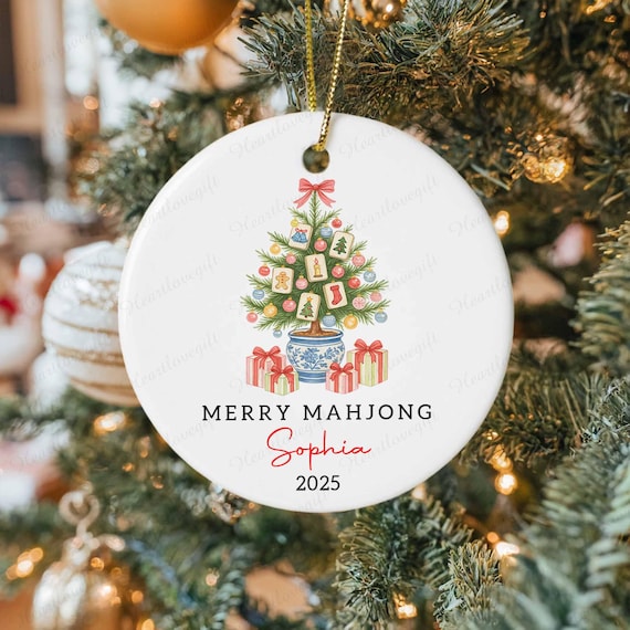 Personalized Merry Mahjong Ornament 2025, Mahjong Christmas Ornament, Mahjong Blue Chinoiserie, Mahjong Game Night Gift, Mahjong Player Gift