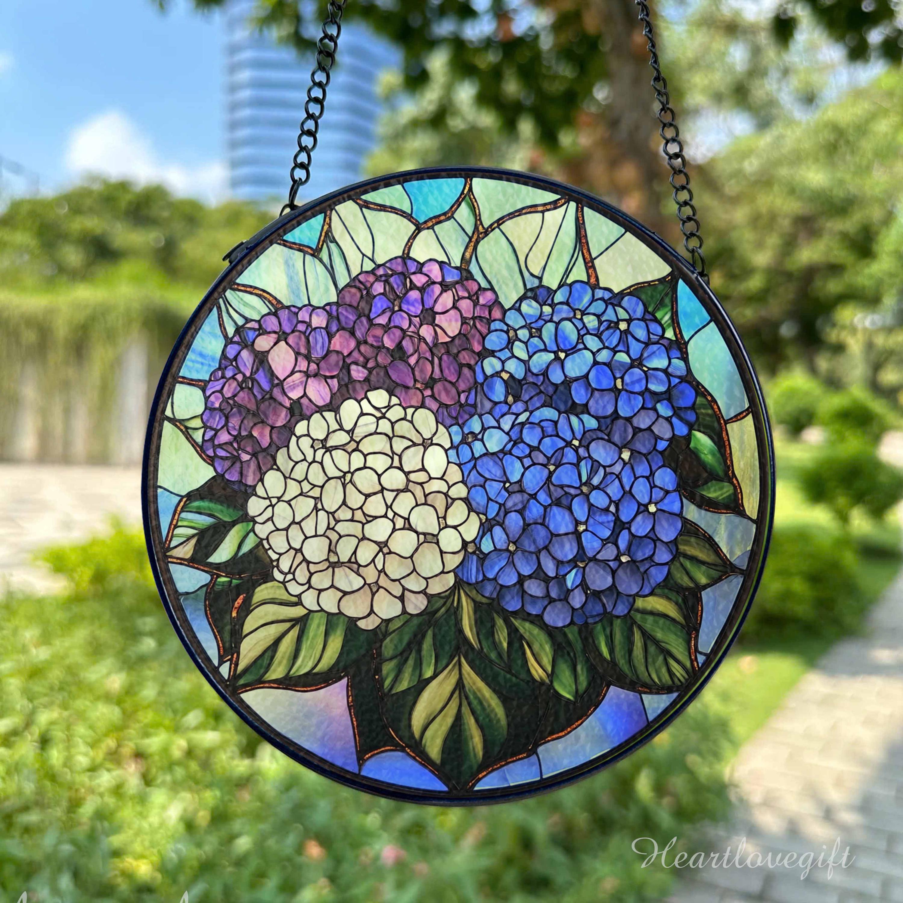 Hydrangea Window Display Hydrangea Bouquet Stained Glass Suncatcher, Hydrangea Flower Window ...