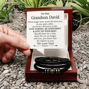 To My/Our Grandson Leather Bracelet, Grandson Bracelet Gift from Grandma, Grandparents To Grandson Gifts, Grandson Graduation Gift Ideas image 4