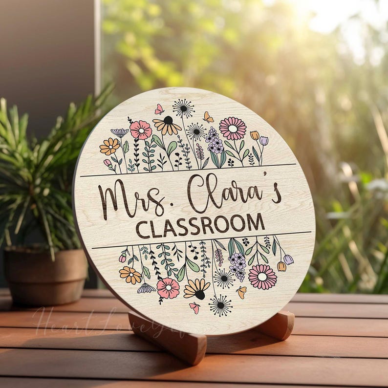 Personalized Floral Teacher Door Hanger, Teacher Custom Name Sign ...