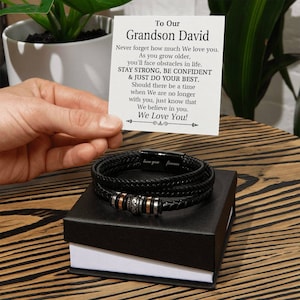 To My/Our Grandson Leather Bracelet, Grandson Bracelet Gift from Grandma, Grandparents To Grandson Gifts, Grandson Graduation Gift Ideas image 8