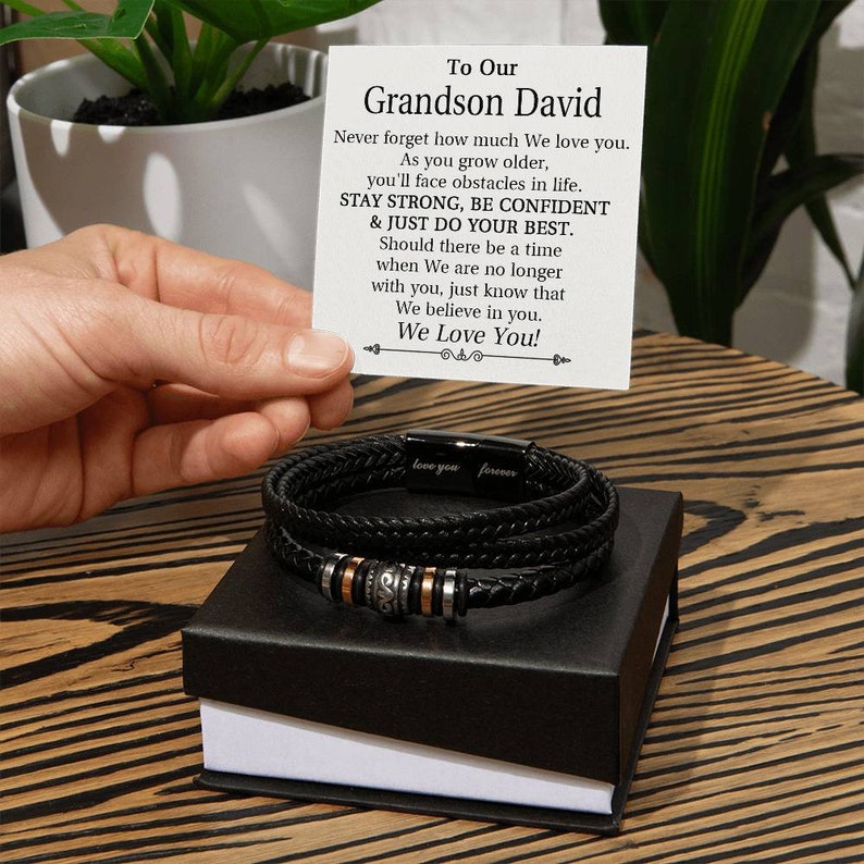 To My/Our Grandson Leather Bracelet, Grandson Bracelet Gift from Grandma, Grandparents To Grandson Gifts, Grandson Graduation Gift Ideas image 8
