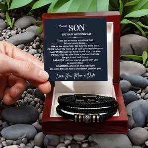 Son Getting Married Gift from Mom, Leather Bracelet Gift To Son On Wedding Day, Wedding Gifts for Son from Mom, Mom To Groom Bracelet Son from Parents