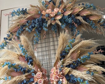 XXL pampas wings | blue and pink pampas feature wings | pampas salon decor | pampas wall statement 100cm wings