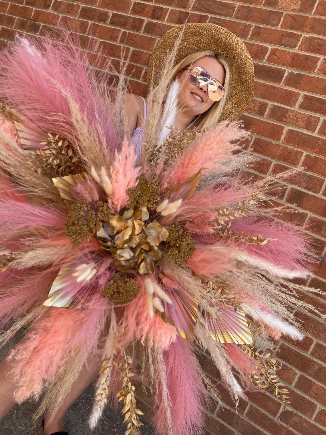 Xxl Pink and Gold Pampas Wall Swag Arch Hoop Salon - Etsy UK
