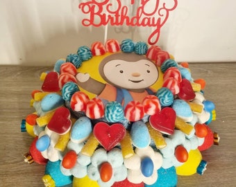 Gâteau de bonbons Tchoupi Anniversaire enfant disque cartonné 3 étages personnalisé fait main
