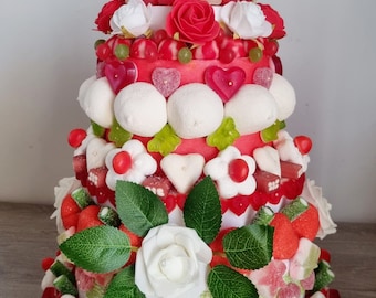 Gâteau de bonbons Rouge Vert Blanc Déco Fleurs Rose Anniversaire Mariage Noël