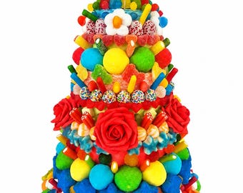 Torta di caramelle XXL multicolore, colorata, chic e raffinata.