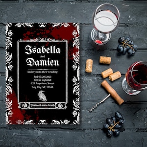 Blood and Ravens Gothic Themed Wedding Invitation Canva Template