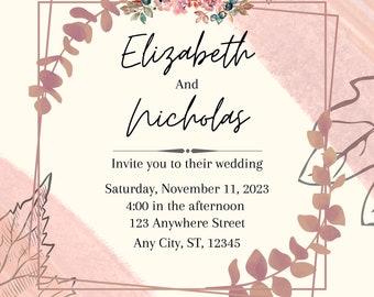Autumn Themed Wedding Invitation, RSVP and Details  Canva Printable Template