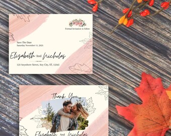 Autumn Themed Save the Date and Thank You Canva Printable Template