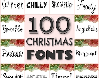 100 Christmas fonts bundle, winter fonts set, holidays font pack, snowflake fonts, digital alphabet, Procreate font, commercial use