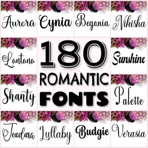180 Romantic font bundle, wedding fonts, script font pack, cursive font set, handwritten fonts, heart fonts, Procreate font, commercial use
