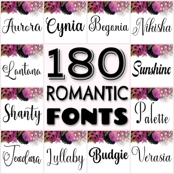 180 Romantic wedding font bundle, Elegant calligraphy script, Feminine branding, Canva fonts, Commercial use