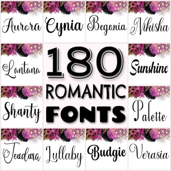 180 Romantic font bundle, wedding fonts, script font pack, cursive font set, handwritten fonts, heart fonts, Procreate font, commercial use