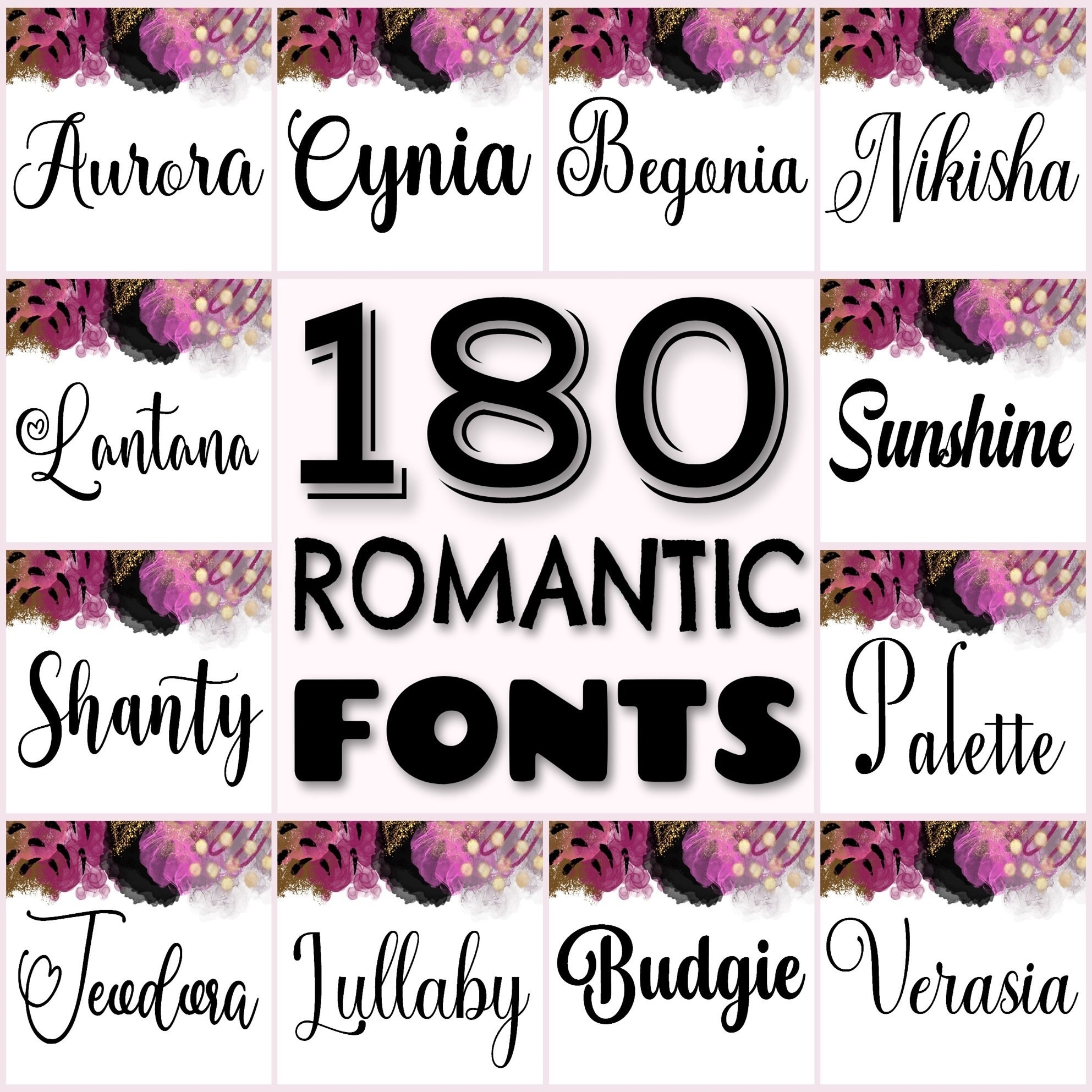 180 Romantic font bundle, wedding fonts, script font pack, cursive font set, handwritten fonts, heart fonts, Procreate font, commercial use