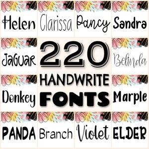 220 handgeschreven lettertypenbundel, handgemaakte lettertypen, digitaal alfabet, scriptlettertypenpakket, modern handschrift, markerlettertypenset, Procreate-lettertypen
