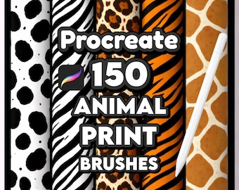 150 pinceles Procreate con estampado de animales, estampado realista de leopardo, textura de guepardo y cebra para ilustración de moda.